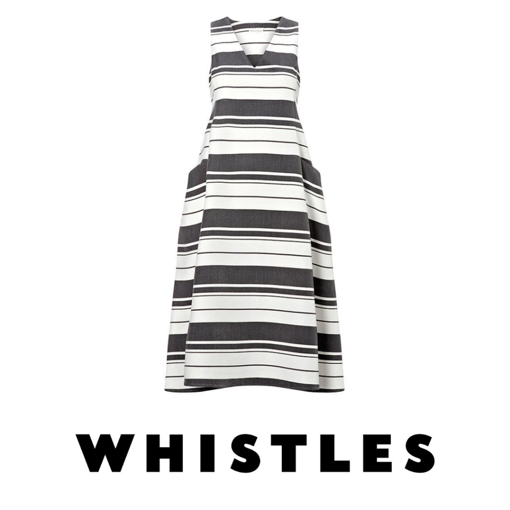 Whistles Black & White Hayley Stripe Midi Dress